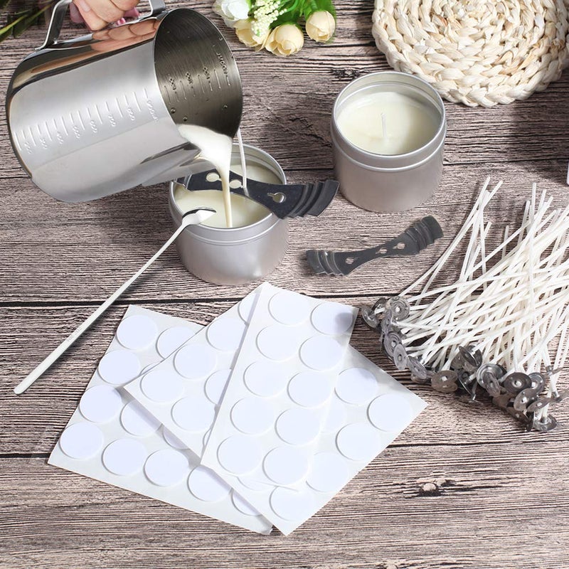 DINGPAI Candle Making Supplies, DIY Candles Craft Tools Including Candle Make Pouring Pot, Candle Wicks, Candle Wicks Sticker, 3-Hole Candle Wicks Holder, Candle Tins and Spoon - Image 5